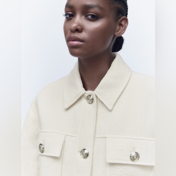 Zara Cream textured golden button jacket - Picture 3 of 8